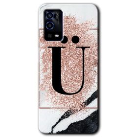 Oppo A55 Pembe Mermer Desenli T Harfi Baskılı Uyumlu Silikon Kılıf