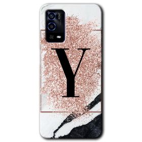 Oppo A55 Pembe Mermer Desenli T Harfi Baskılı Uyumlu Silikon Kılıf