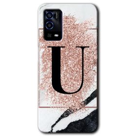 Oppo A55 Pembe Mermer Desenli T Harfi Baskılı Uyumlu Silikon Kılıf