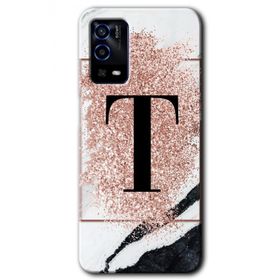 Oppo A55 Pembe Mermer Desenli T Harfi Baskılı Uyumlu Silikon Kılıf