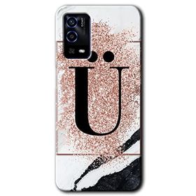 Oppo A55 Pembe Mermer Desenli Ü Harfi Baskılı Uyumlu Silikon Kılıf