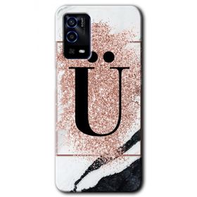 Oppo A55 Pembe Mermer Desenli Ü Harfi Baskılı Uyumlu Silikon Kılıf