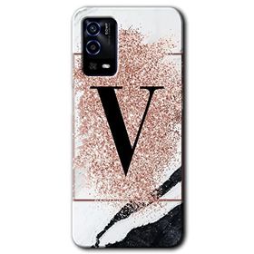 Oppo A55 Pembe Mermer Desenli V Harfi Baskılı Uyumlu Silikon Kılıf