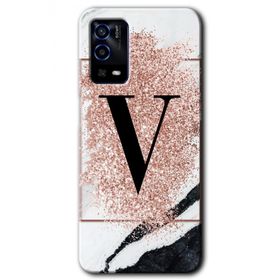 Oppo A55 Pembe Mermer Desenli V Harfi Baskılı Uyumlu Silikon Kılıf