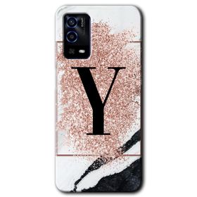 Oppo A55 Pembe Mermer Desenli Y Harfi Baskılı Uyumlu Silikon Kılıf