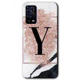 Oppo A55 Pembe Mermer Desenli Y Harfi Baskılı Uyumlu Silikon Kılıf
