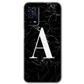 Oppo A55 Siyah Mermer Desenli A Harfi Baskılı Uyumlu Silikon Kılıf