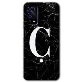 Oppo A55 Siyah Mermer Desenli C Harfi Baskılı Uyumlu Silikon Kılıf