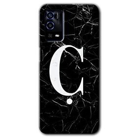 Oppo A55 Siyah Mermer Desenli C Harfi Baskılı Uyumlu Silikon Kılıf