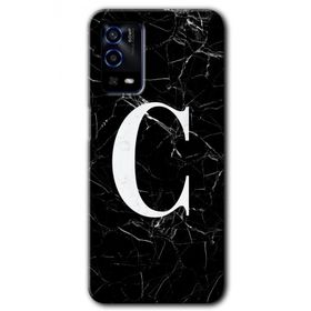 Oppo A55 Siyah Mermer Desenli C Harfi Baskılı Uyumlu Silikon Kılıf