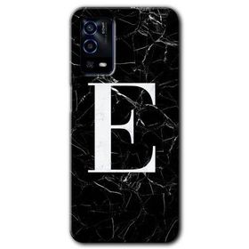 Oppo A55 Siyah Mermer Desenli E Harfi Baskılı Uyumlu Silikon Kılıf