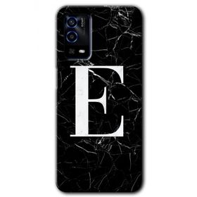 Oppo A55 Siyah Mermer Desenli E Harfi Baskılı Uyumlu Silikon Kılıf