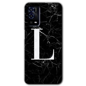 Oppo A55 Siyah Mermer Desenli F Harfi Baskılı Uyumlu Silikon Kılıf