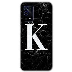 Oppo A55 Siyah Mermer Desenli F Harfi Baskılı Uyumlu Silikon Kılıf