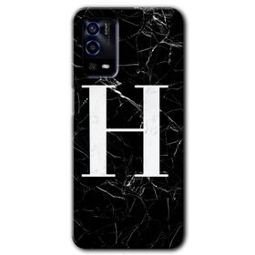 Oppo A55 Siyah Mermer Desenli F Harfi Baskılı Uyumlu Silikon Kılıf