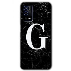 Oppo A55 Siyah Mermer Desenli G Harfi Baskılı Uyumlu Silikon Kılıf