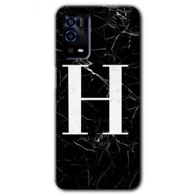 Oppo A55 Siyah Mermer Desenli H Harfi Baskılı Uyumlu Silikon Kılıf