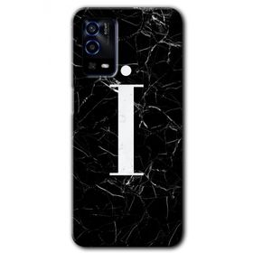 Oppo A55 Siyah Mermer Desenli I Harfi Baskılı Uyumlu Silikon Kılıf