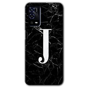 Oppo A55 Siyah Mermer Desenli J Harfi Baskılı Uyumlu Silikon Kılıf