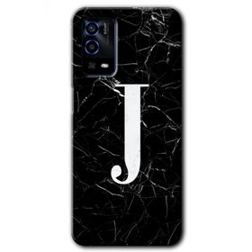 Oppo A55 Siyah Mermer Desenli J Harfi Baskılı Uyumlu Silikon Kılıf