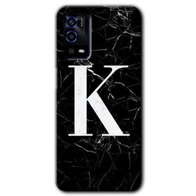 Oppo A55 Siyah Mermer Desenli K Harfi Baskılı Uyumlu Silikon Kılıf
