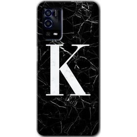 Oppo A55 Siyah Mermer Desenli K Harfi Baskılı Uyumlu Silikon Kılıf