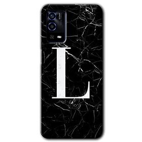 Oppo A55 Siyah Mermer Desenli L Harfi Baskılı Uyumlu Silikon Kılıf