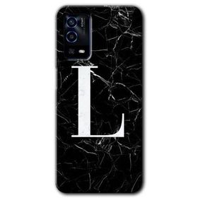 Oppo A55 Siyah Mermer Desenli L Harfi Baskılı Uyumlu Silikon Kılıf