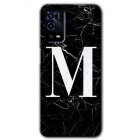 Oppo A55 Siyah Mermer Desenli M Harfi Baskılı Uyumlu Silikon Kılıf