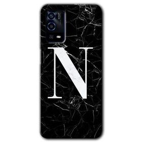 Oppo A55 Siyah Mermer Desenli N Harfi Baskılı Uyumlu Silikon Kılıf