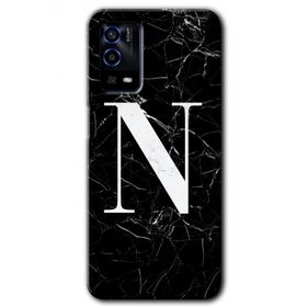 Oppo A55 Siyah Mermer Desenli N Harfi Baskılı Uyumlu Silikon Kılıf