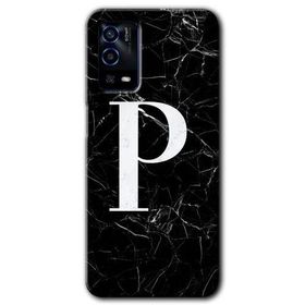 Oppo A55 Siyah Mermer Desenli P Harfi Baskılı Uyumlu Silikon Kılıf