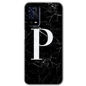 Oppo A55 Siyah Mermer Desenli P Harfi Baskılı Uyumlu Silikon Kılıf