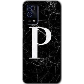 Oppo A55 Siyah Mermer Desenli P Harfi Baskılı Uyumlu Silikon Kılıf