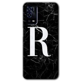 Oppo A55 Siyah Mermer Desenli R Harfi Baskılı Uyumlu Silikon Kılıf