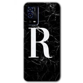 Oppo A55 Siyah Mermer Desenli R Harfi Baskılı Uyumlu Silikon Kılıf