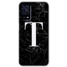 Oppo A55 Siyah Mermer Desenli T Harfi Baskılı Uyumlu Silikon Kılıf