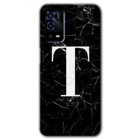 Oppo A55 Siyah Mermer Desenli T Harfi Baskılı Uyumlu Silikon Kılıf