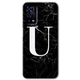 Oppo A55 Siyah Mermer Desenli U Harfi Baskılı Uyumlu Silikon Kılıf