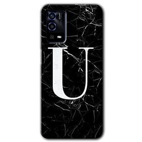 Oppo A55 Siyah Mermer Desenli U Harfi Baskılı Uyumlu Silikon Kılıf