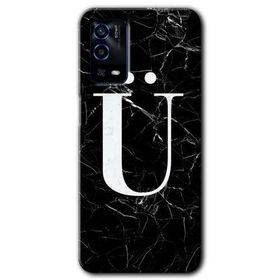 Oppo A55 Siyah Mermer Desenli U Harfi Baskılı Uyumlu Silikon Kılıf