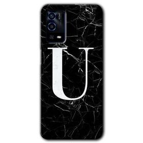 Oppo A55 Siyah Mermer Desenli U Harfi Baskılı Uyumlu Silikon Kılıf