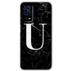 Oppo A55 Siyah Mermer Desenli U Harfi Baskılı Uyumlu Silikon Kılıf