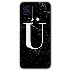 Oppo A55 Siyah Mermer Desenli U Harfi Baskılı Uyumlu Silikon Kılıf