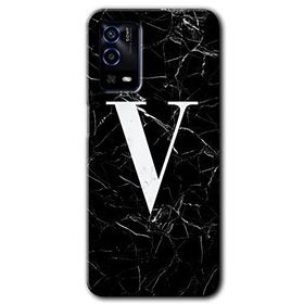 Oppo A55 Siyah Mermer Desenli V Harfi Baskılı Uyumlu Silikon Kılıf