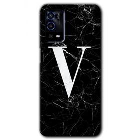 Oppo A55 Siyah Mermer Desenli V Harfi Baskılı Uyumlu Silikon Kılıf