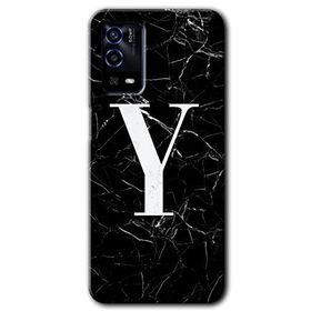 Oppo A55 Siyah Mermer Desenli Y Harfi Baskılı Uyumlu Silikon Kılıf