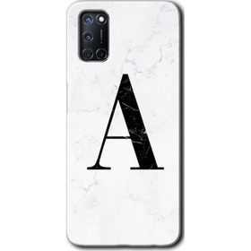 Oppo A72 Beyaz Mermer Desenli A Harfi Baskılı Uyumlu Silikon Kılıf