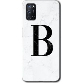 Oppo A72 Beyaz Mermer Desenli B Harfi Baskılı Uyumlu Silikon Kılıf