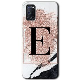 Oppo A72 Pembe Mermer Desenli E Harfi Baskılı Uyumlu Silikon Kılıf